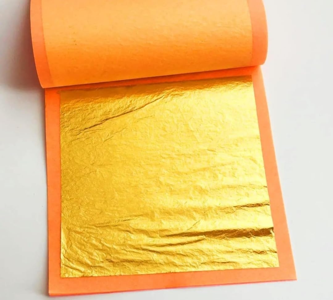 Gold Leaves 24k Edible Pure Veg Gold Leaves 75MMx50MM Size 25pcs Gold Vark Sheets, Varak for Sweets, Cake Decoration, Ice Cream,